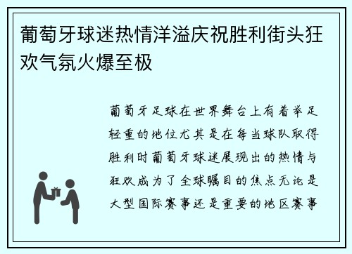 葡萄牙球迷热情洋溢庆祝胜利街头狂欢气氛火爆至极